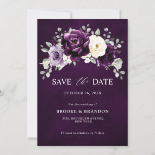 Eggplant Lila Plum Ivory White Floral Wedding Sa Save The Date