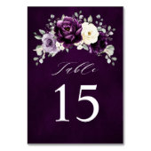 Eggplant Lila Plum Ivory White Floral Wedding Ta Tischnummer (Vorderseite)