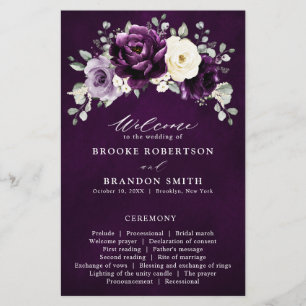 Eggplant Lila Plum Ivory White Wedding Program