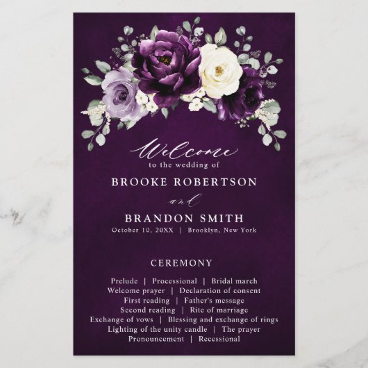 Eggplant Lila Plum Ivory White Wedding Program (Vorderseite)