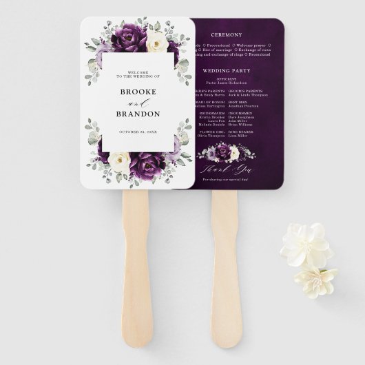 Eggplant Lila Plum Ivory White Wedding Program H Fächer (Vorne und Hinten)
