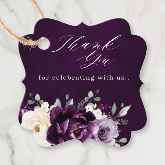 Eggplant Lila Plum Ivory White Wedding Vielen Dank Geschenkanhänger (Vorderseite)