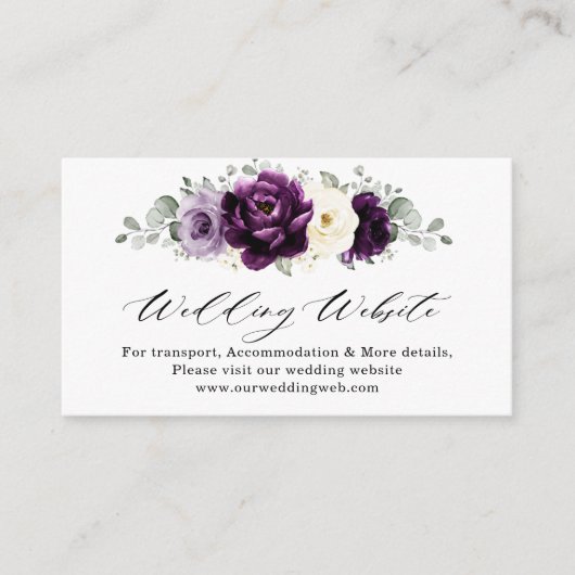 Eggplant Lila Plum Ivory White Wedding Website Begleitkarte (Vorderseite)