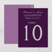 Eggplant Lila & Silver Wedding Tischnummer Card (Vorne/Hinten)