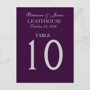 Eggplant Lila & Silver Wedding Tischnummer Card