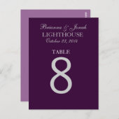 Eggplant Lila & Silver Wedding Tischnummer Card (Vorne/Hinten)