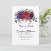 Eggplant Lila und Burgund Hochzeit im Herbst Einladung (Stehend Vorderseite)