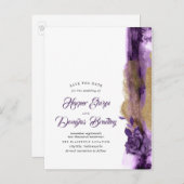 Eggplant Lila- und Gold-Glitzer Save the Date Ankündigungspostkarte (Vorne/Hinten)