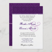 Eggplant Lila und weiße Damaskenhochzeit Einladung (Vorne/Hinten)