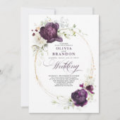 Eggplant Lila und White Floral Boho Wedding Einladung (Vorderseite)