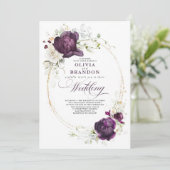 Eggplant Lila und White Floral Boho Wedding Einladung (Stehend Vorderseite)
