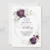 Eggplant Lila und White Floral Boho Wedding Einladung (Vorderseite)