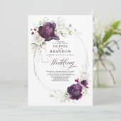 Eggplant Lila und White Floral Boho Wedding Einladung (Stehend Vorderseite)