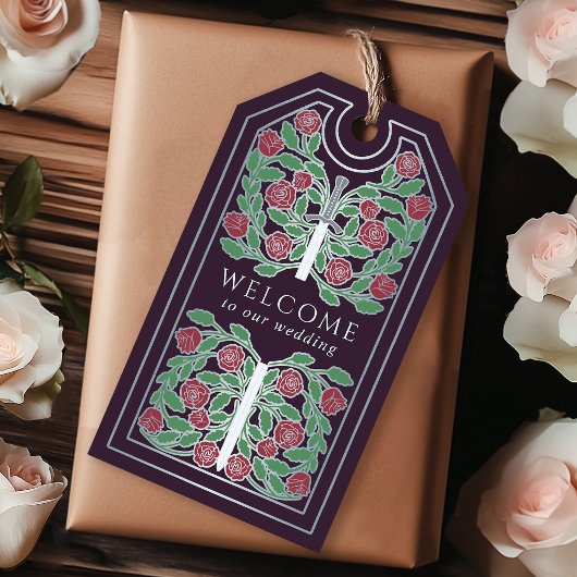 Eggplant Medieval Silver Sword Wedding Welcome Geschenkanhänger