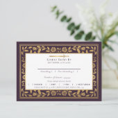 Eggplant Medieval Sword Wedding RSVP Begleitkarte (Stehend Vorderseite)