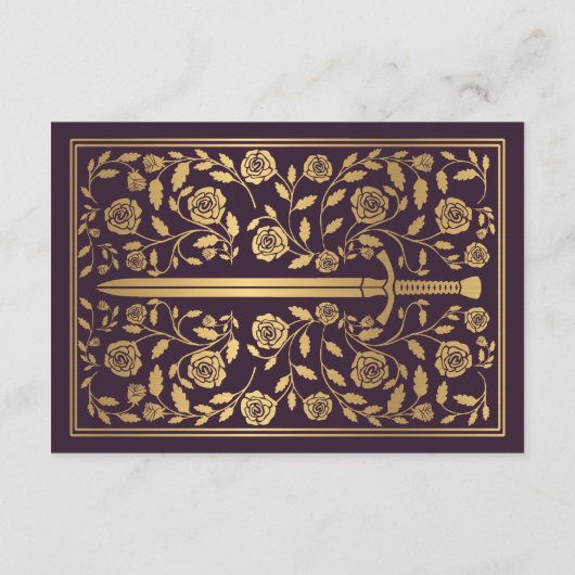 Eggplant Medieval Sword Wedding RSVP Begleitkarte (Rückseite)