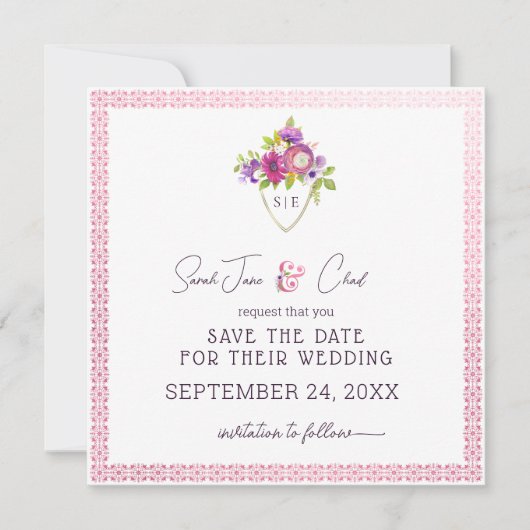 Eggplant Mulberry Wappen Wedding Save The Date (Vorderseite)