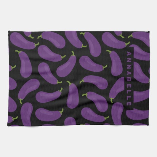 Eggplant-Muster personalisieren Geschirrtuch (Horizontal)