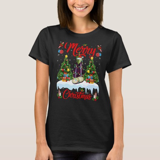 Eggplant Obstlichter Weihnachten T-Shirt (Vorderseite)