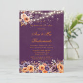 Eggplant Orange Floral Einladung (Stehend Vorderseite)