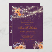 Eggplant Orange Floral Lights Junggeselinnen-Absch Einladung (Vorne/Hinten)