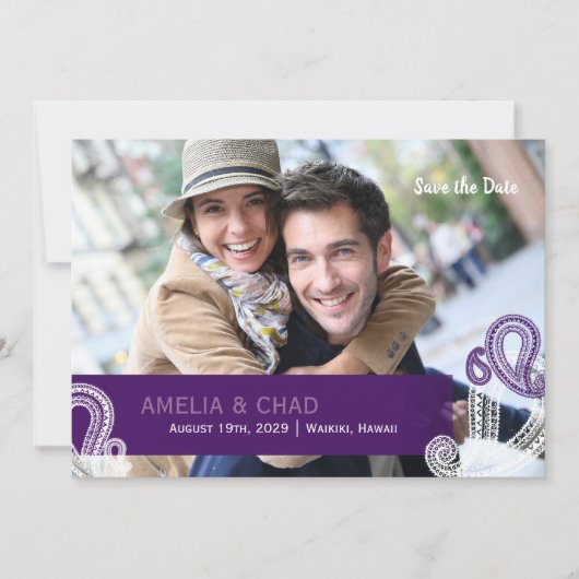 Eggplant Paisley Wedding Foto Save the Date (Vorderseite)