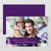 Eggplant Paisley Wedding Foto Save the Date (Vorne/Hinten)