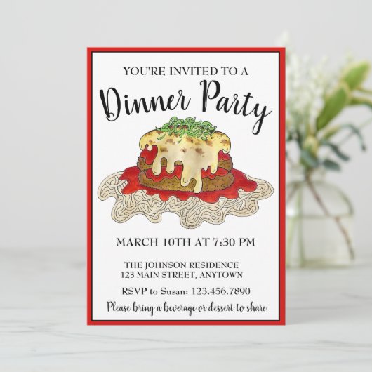 Eggplant Parm Parmesan Italian Food Dinner Party Einladung (Stehend Vorderseite)