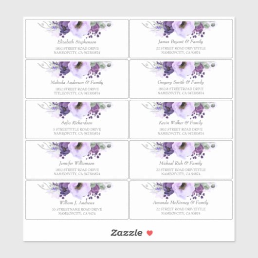 Eggplant Purple Flowers Guest Names Address Labels (Blatt)
