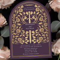 Eggplant Royal Medieval Gold Sword Wedding Arch
