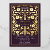 Eggplant Royal Medieval Sword Wedding Folieneinladung (Vorderseite)