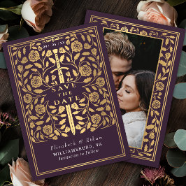 Eggplant Royal Medieval Sword Wedding Foto Save The Date