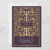 Eggplant Royal Medieval Sword Wedding Foto Save The Date (Vorderseite)