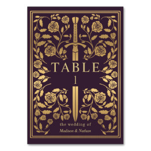 Eggplant Royal Medieval Sword Wedding Tischnummer