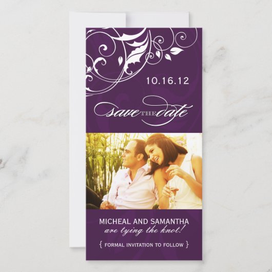 Eggplant Save the Date Foto Cards (Vorderseite)