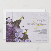 Eggplant Senf Gelber Vintager Pfauenhütchen Einladung (Vorderseite)