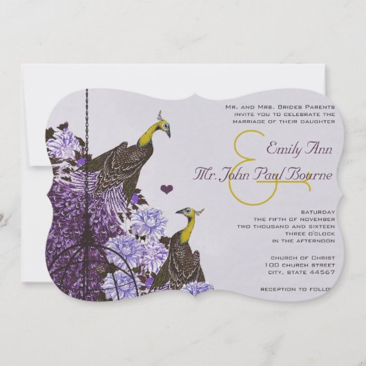 Eggplant Senf Gelber Vintager Pfauenhütchen Einladung (Vorderseite)