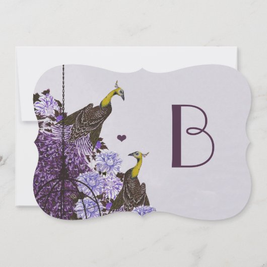 Eggplant Senf Gelber Vintager Pfauenhütchen Einladung (Rückseite)