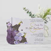 Eggplant Senf Gelber Vintager Pfauenhütchen Einladung (Stehend Vorderseite)