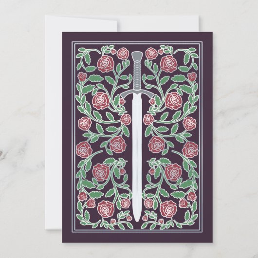 Eggplant Silver Sword Medieval Fantasy Wedding Einladung (Rückseite)