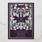 Eggplant Silver Sword Medieval Fantasy Wedding Folieneinladung (Vorderseite)