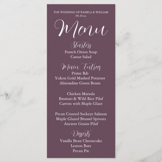 Eggplant Simple Style Wedding Dinner Menükarte (Vorderseite)