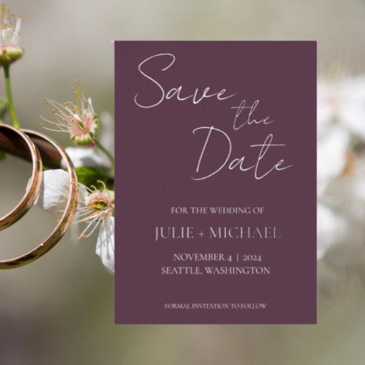 Eggplant Simple Style Wedding Save the Date Folieneinladung