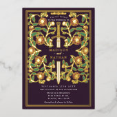 Eggplant Sword Floral Medieval Fantasy Wedding Folieneinladung (Vorderseite)