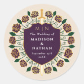 Eggplant Sword Shield Fantasy Monogram Wedding Runder Aufkleber (Vorderseite)