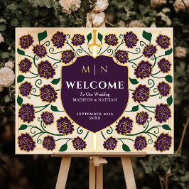 Eggplant Sword Shield Fantasy Wedding Begrüßungsze Poster