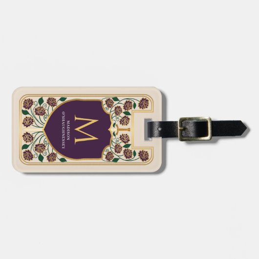 Eggplant Sword Shield Medival Fantasy Monogram Gepäckanhänger (Vorderseite horizontal)