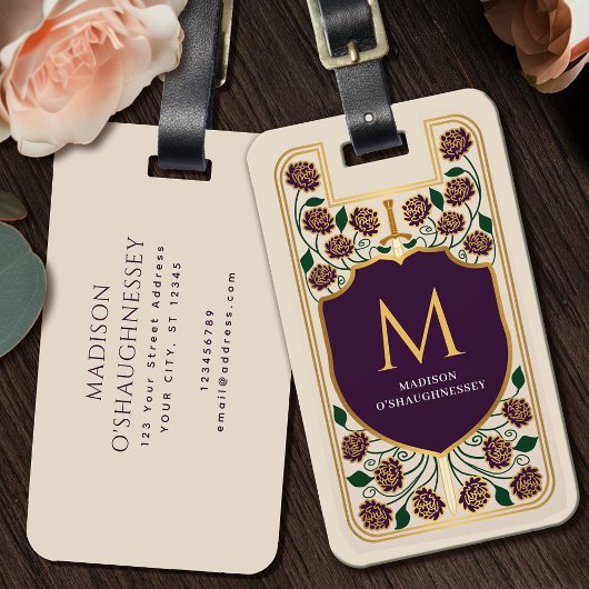 Eggplant Sword Shield Medival Fantasy Monogram Gepäckanhänger