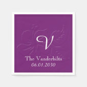 Eggplant Tone auf Tone Monogram Wedding Serviette (Vorderseite)