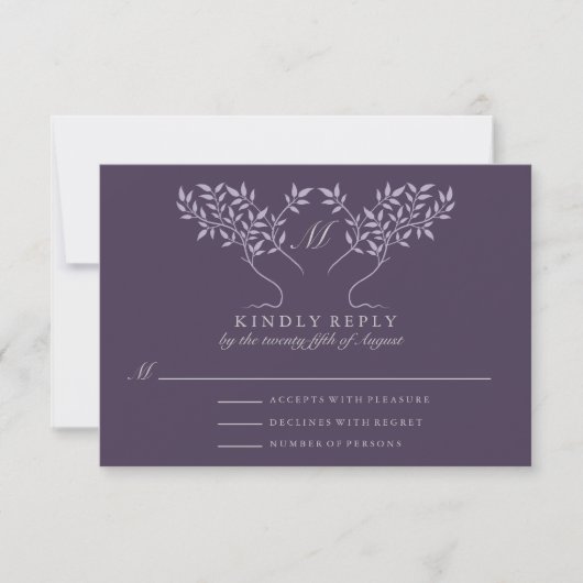 Eggplant Tree of Life Wedding RSVP Karte (Vorderseite)